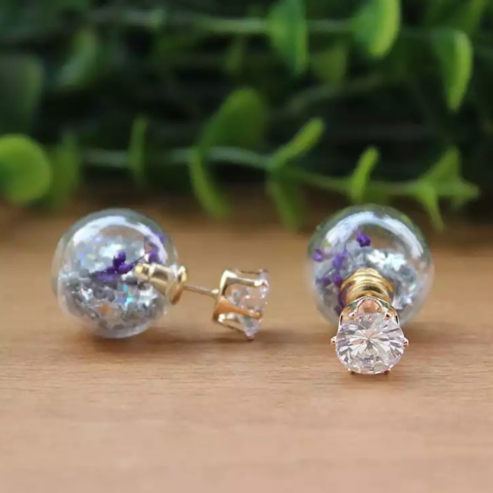 Crystal studs with glass ball backing